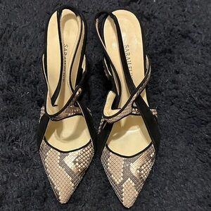 Sarah Flint Black and Cream Snakeskin Heels EU 37